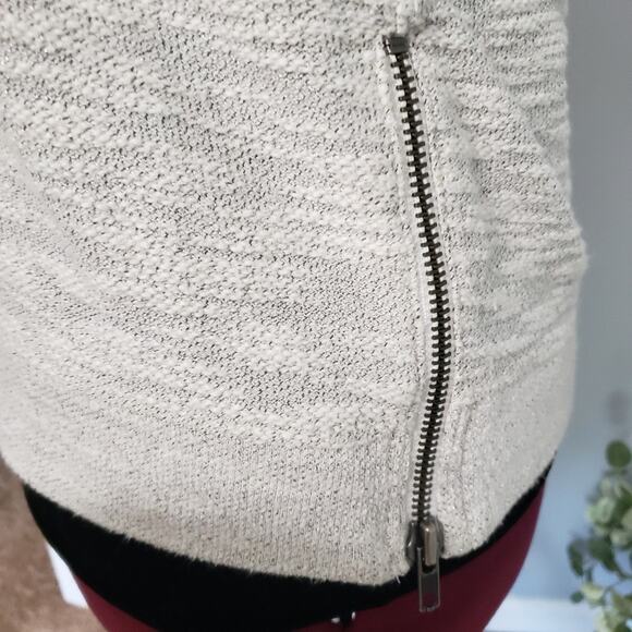 Ann Taylor LOFT Gray Ivory Silver Metallic Long Sleeve Zipper Sweater Large - Picture 5 of 9